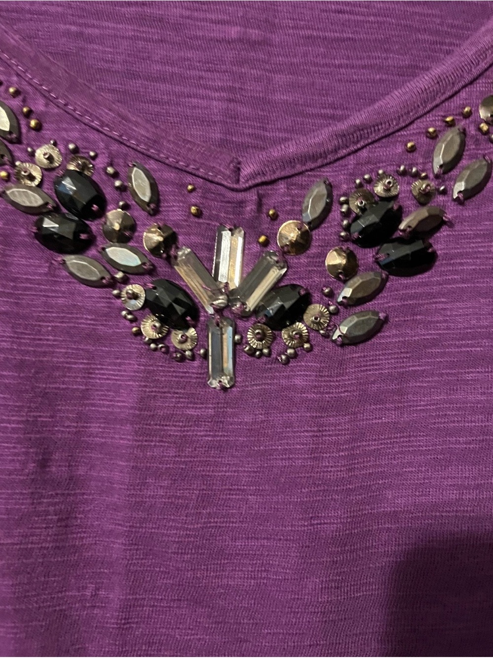 St. John's Bay Purple Short-Sleeve V-Neck Tee with Beaded Accents - Picture 5 of 5